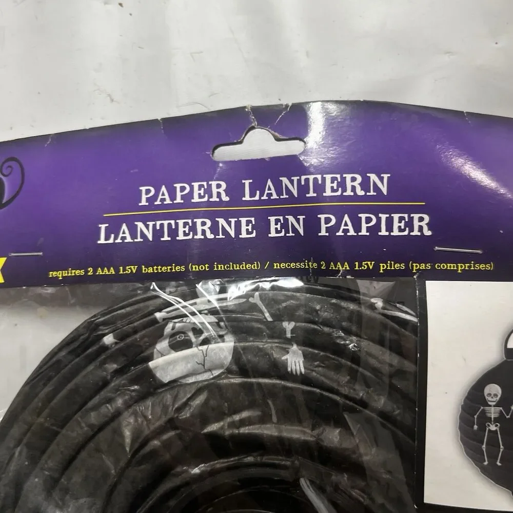 Lot of 3 Halloween Party Decor Skeleton Lantern, Fright Tape, Witch Hat Picks